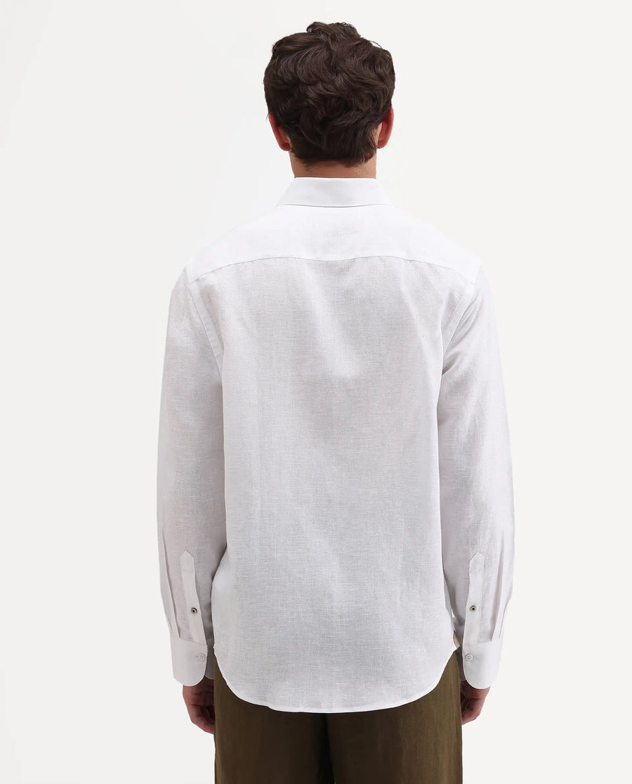 Rare Rabbit Men's Aeri-Fs White Linen Blend Fabric Full Sleeve Spread Collar Button Regular Plain Shirt