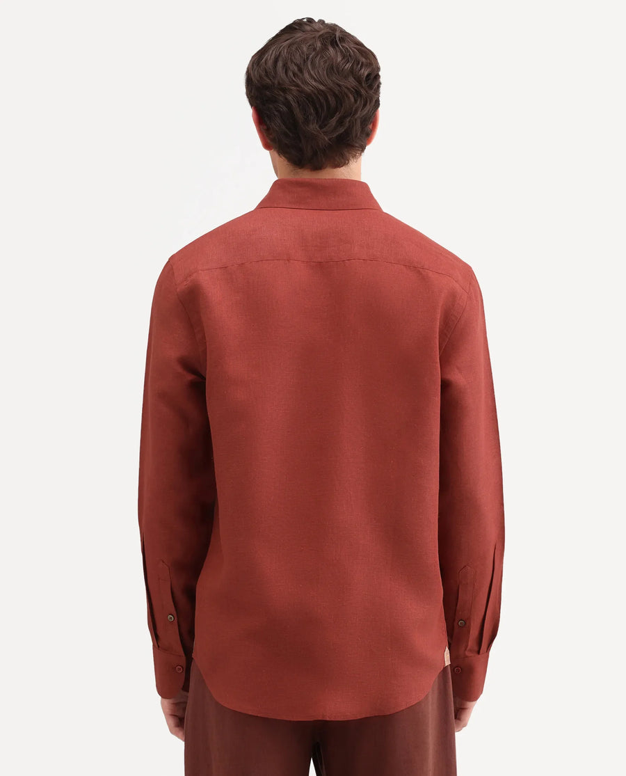 Rare Rabbit Men's Aeri-Fs Red Linen Blend Fabric Full Sleeve Spread Collar Button Regular Plain Shirt