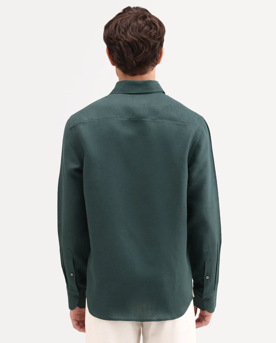 Rare Rabbit Men's Aeri-Fs Teal Linen Blend Fabric Full Sleeve Spread Collar Button Regular Plain Shirt
