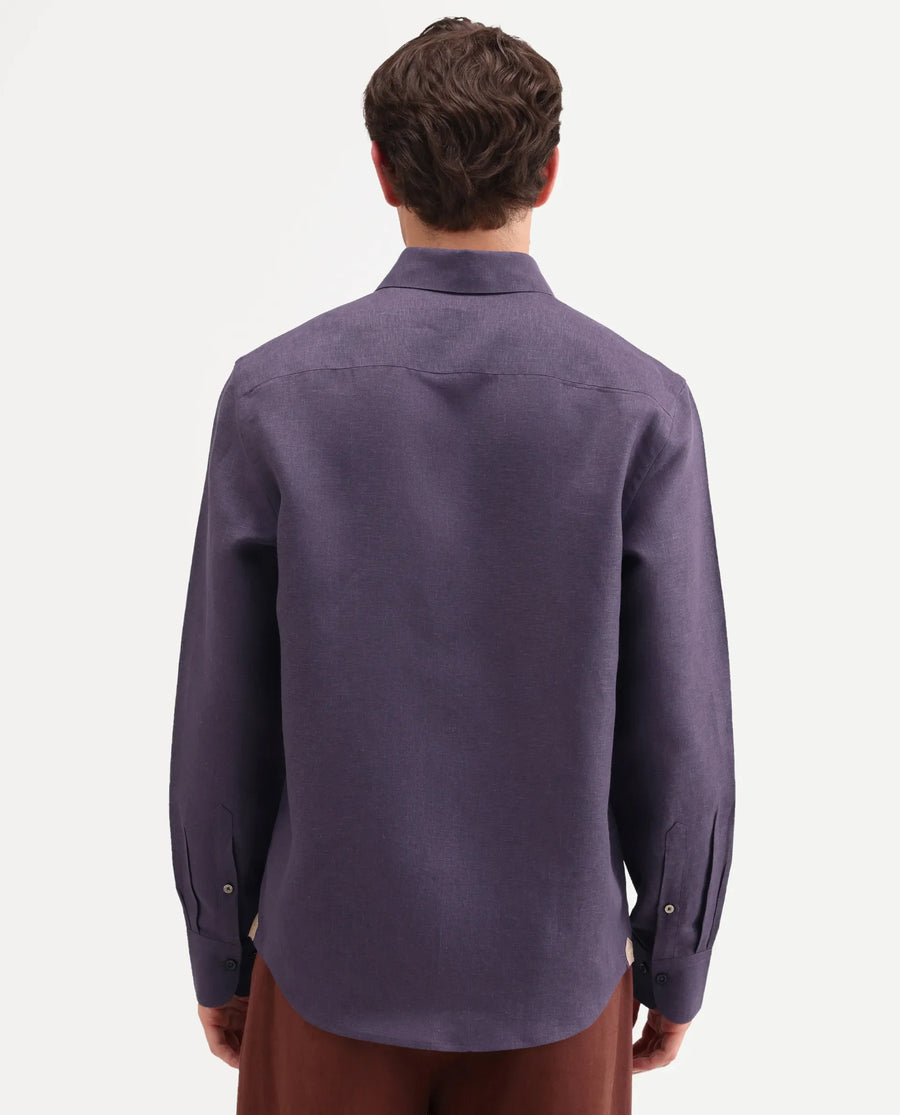 Rare Rabbit Men's Aeri-Fs Dark Purple Linen Blend Fabric Full Sleeve Spread Collar Button Regular Plain Shirt