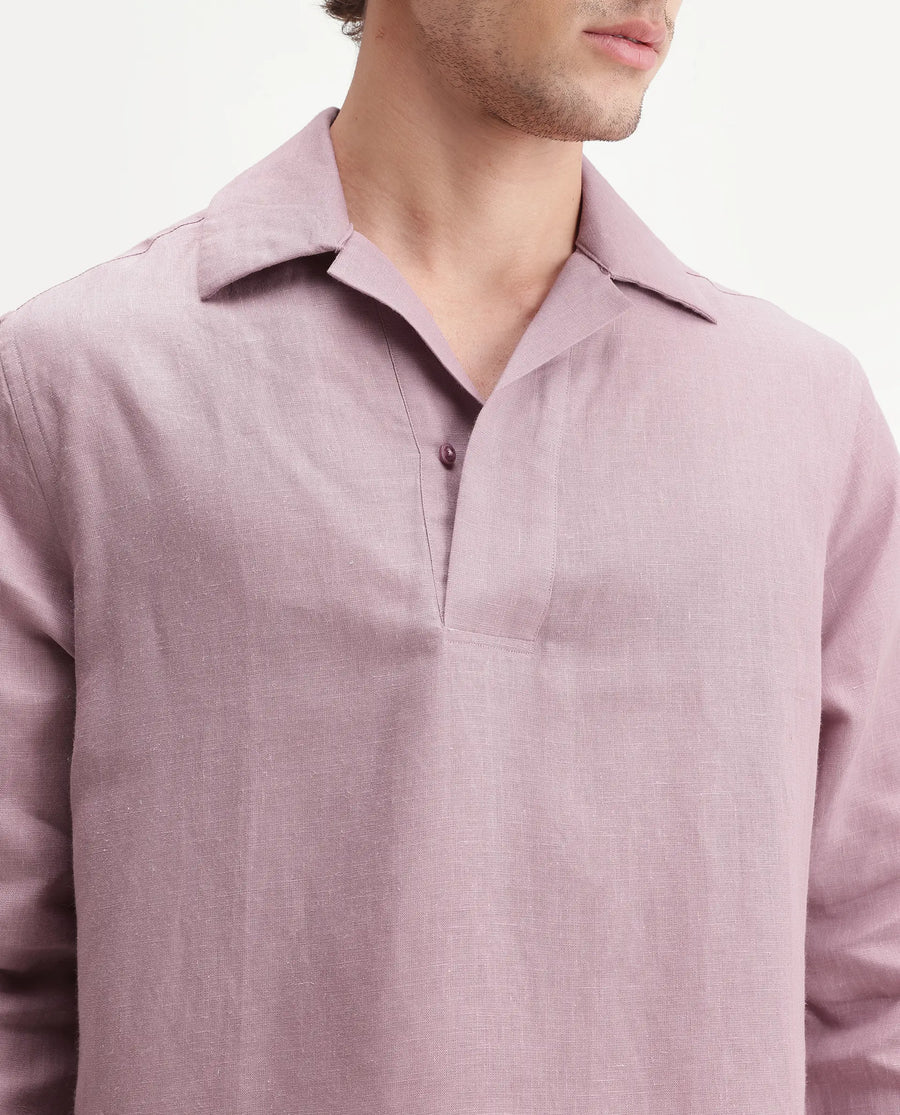 Rare Rabbit Men's Aerik Dusky Pink Linen Blend Fabric Full Sleeve Spread Collar Button Regular Plain Shirt