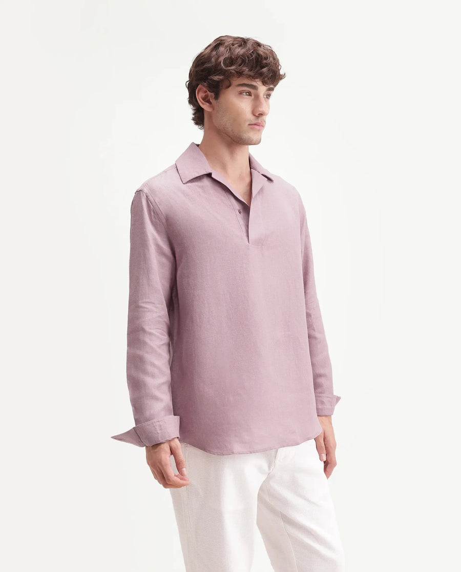 Rare Rabbit Men's Aerik Dusky Pink Linen Blend Fabric Full Sleeve Spread Collar Button Regular Plain Shirt