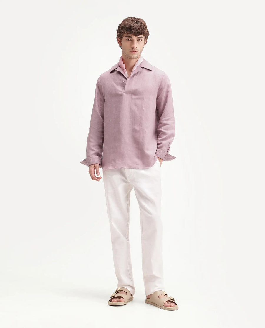 Rare Rabbit Men's Aerik Dusky Pink Linen Blend Fabric Full Sleeve Spread Collar Button Regular Plain Shirt