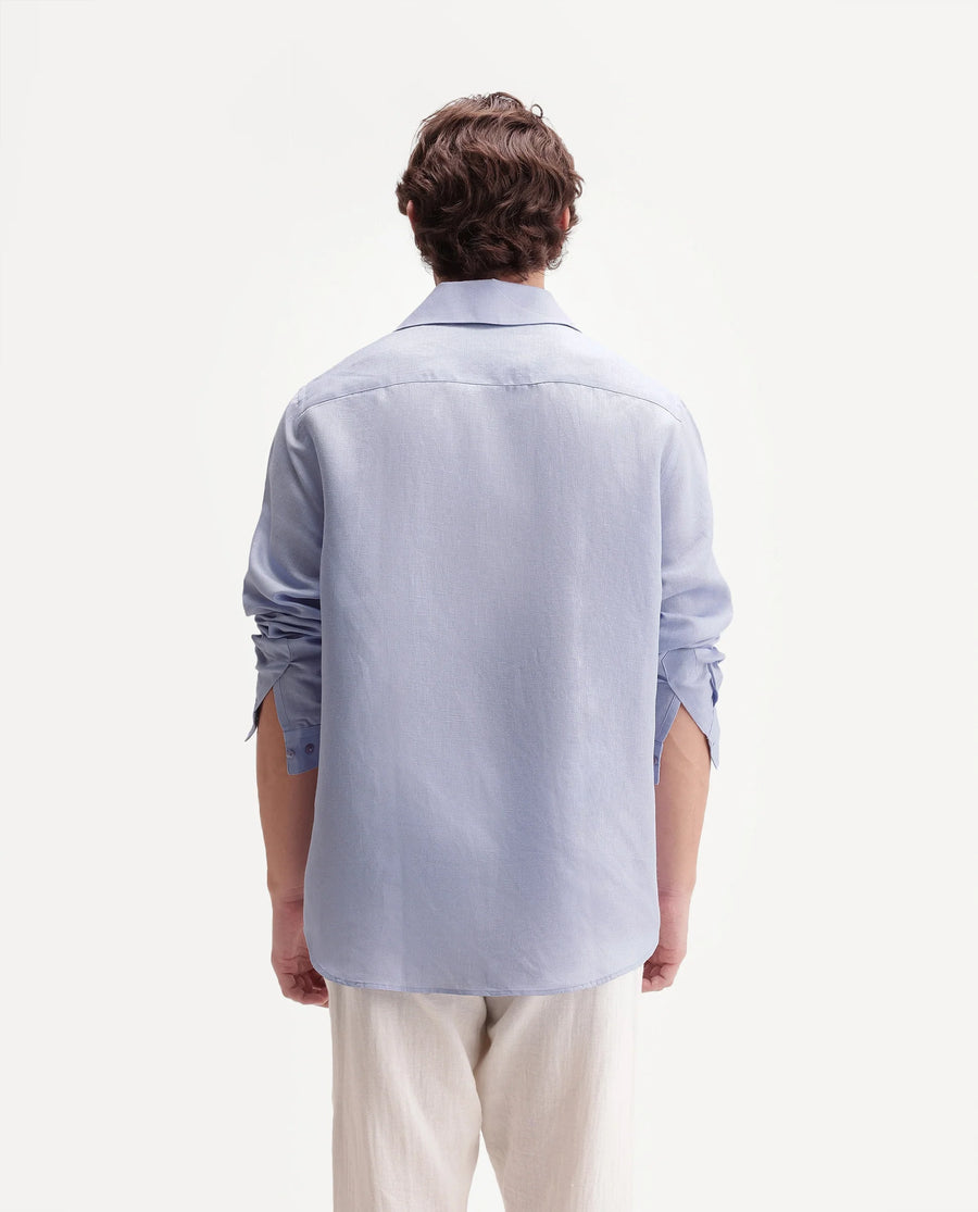 Rare Rabbit Men's Aerik Light Purple Linen Blend Fabric Full Sleeve Cuban Collar Button Regular Plain Shirt