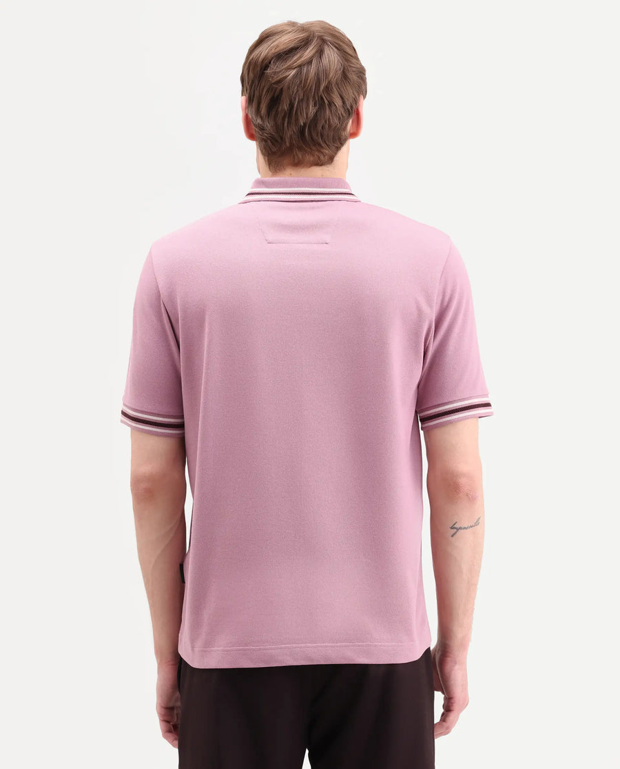 Rare Rabbit Men's Nega Dusky Pink Cotton Blend Fabric Half Sleeve Spread Collar Regular Fit Plain Polo