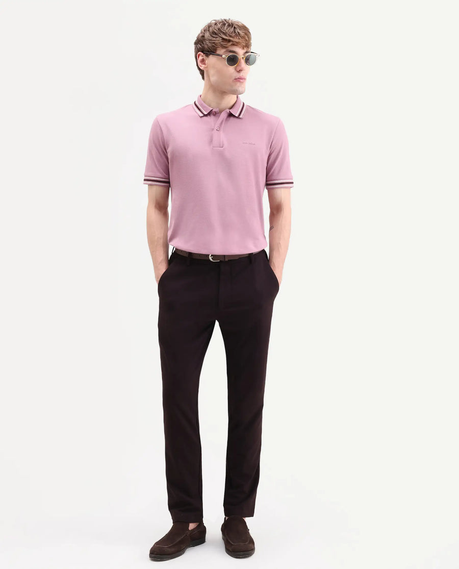 Rare Rabbit Men's Nega Dusky Pink Cotton Blend Fabric Half Sleeve Spread Collar Regular Fit Plain Polo