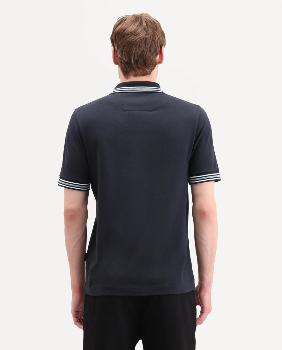 Rare Rabbit Men's Nega Navy Cotton Blend Fabric Half Sleeve Spread Collar Regular Fit Plain Polo