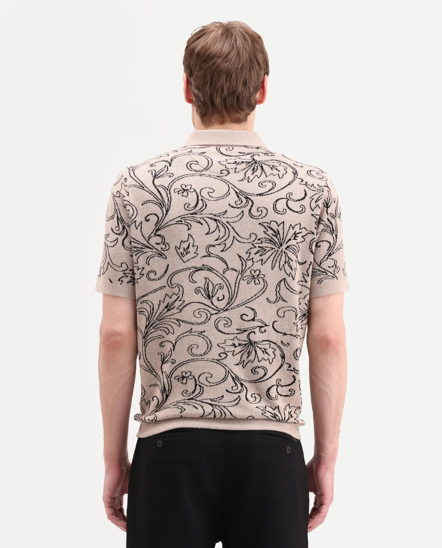 Rare Rabbit Men's Etao Beige Cotton Blend Jonny Collar Regular Jacquard Polo