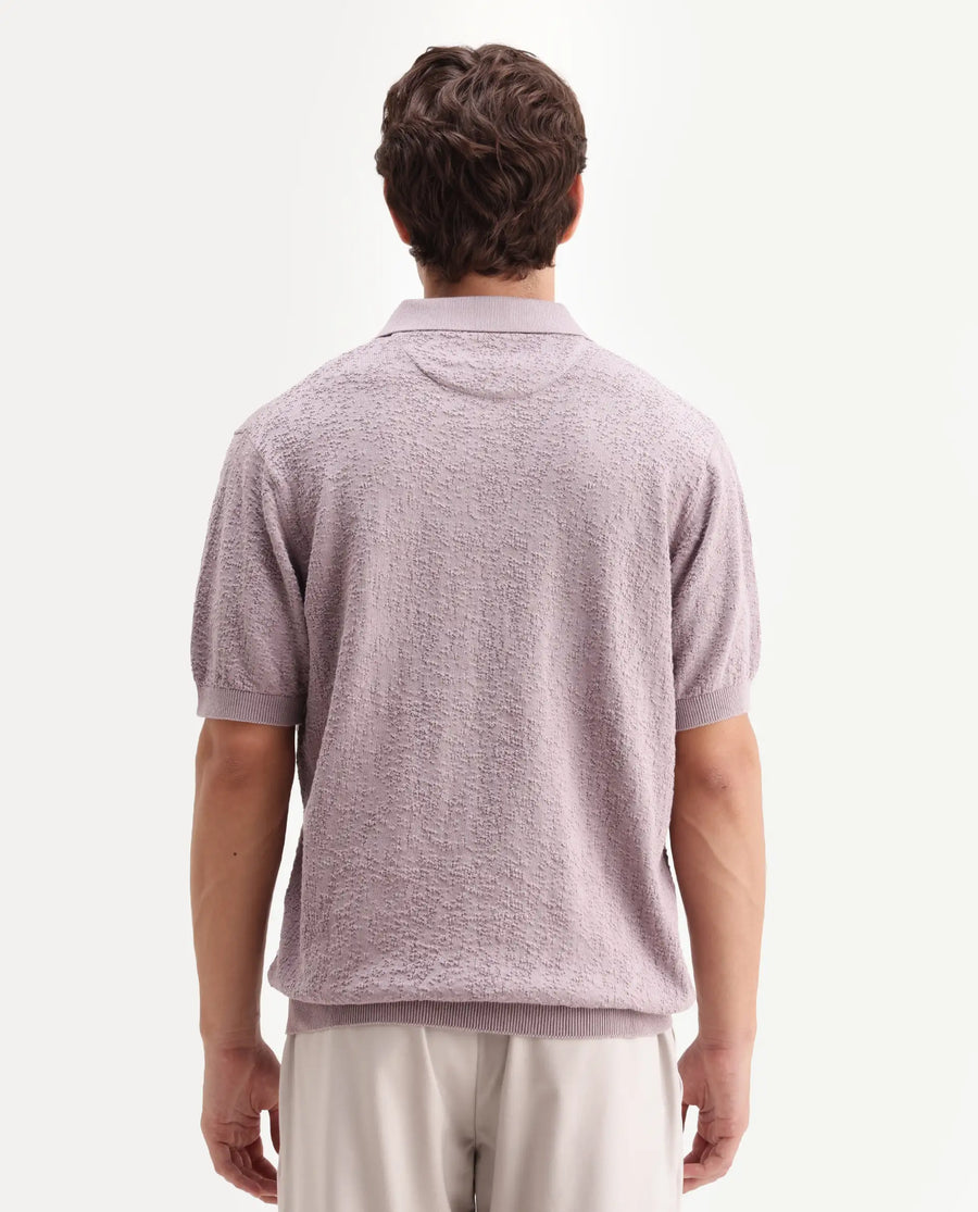 Rare Rabbit Men's Mont Dusky Purple Cotton Spread Collar Button Closure Regular Fit Textured Polo