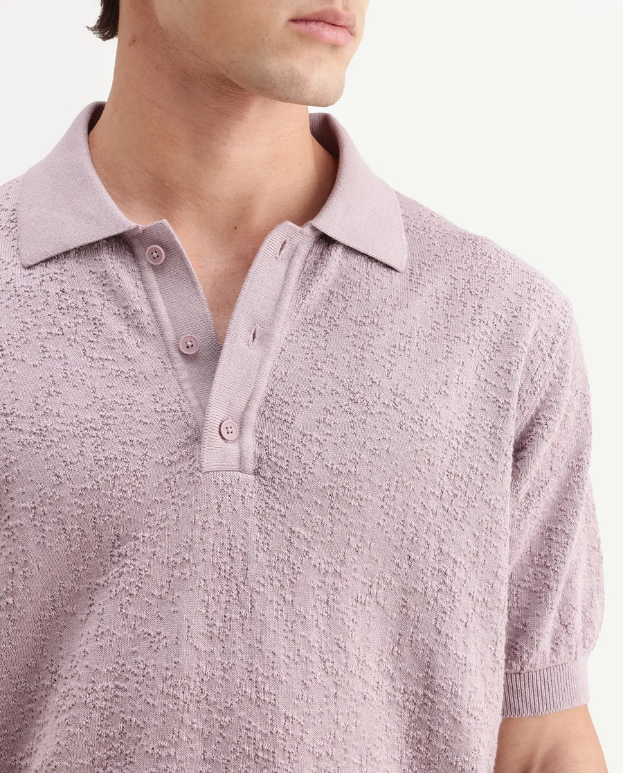 Rare Rabbit Men's Mont Dusky Purple Cotton Spread Collar Button Closure Regular Fit Textured Polo