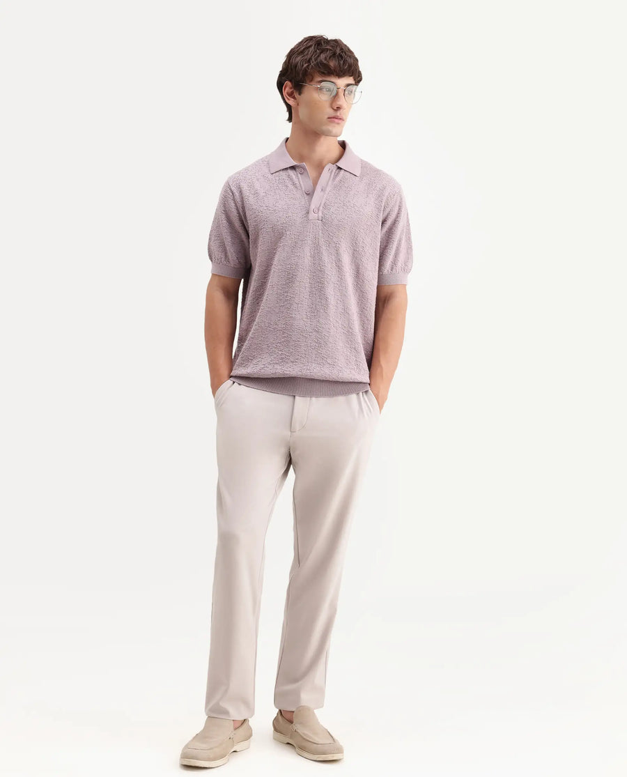 Rare Rabbit Men's Mont Dusky Purple Cotton Spread Collar Button Closure Regular Fit Textured Polo