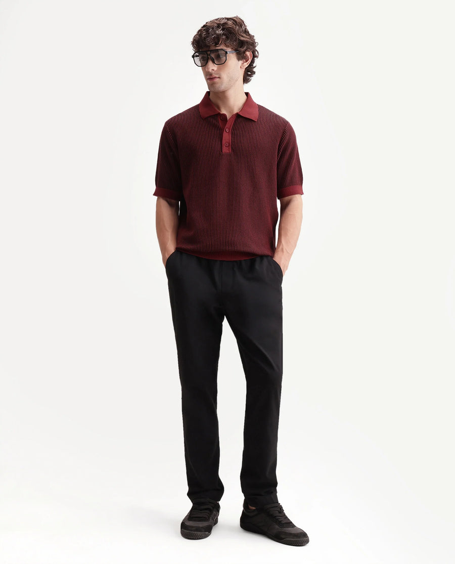 Rare Rabbit Men's Hof Dark Red Cotton Spread Collar Button Regular Striped Polo
