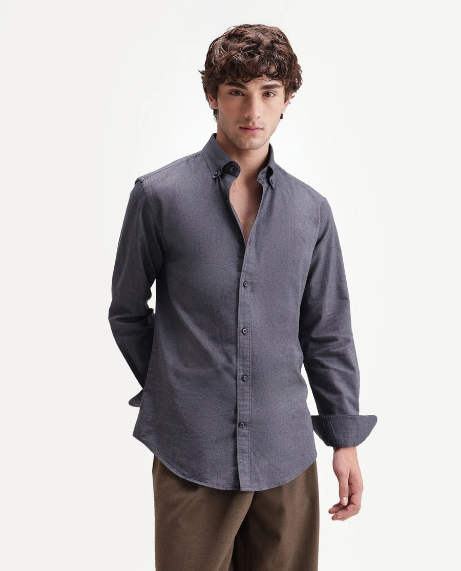 Rare Rabbit Men's Olise Dark Blue Cotton Spread Collar Button Regular Fit Plain Shirt