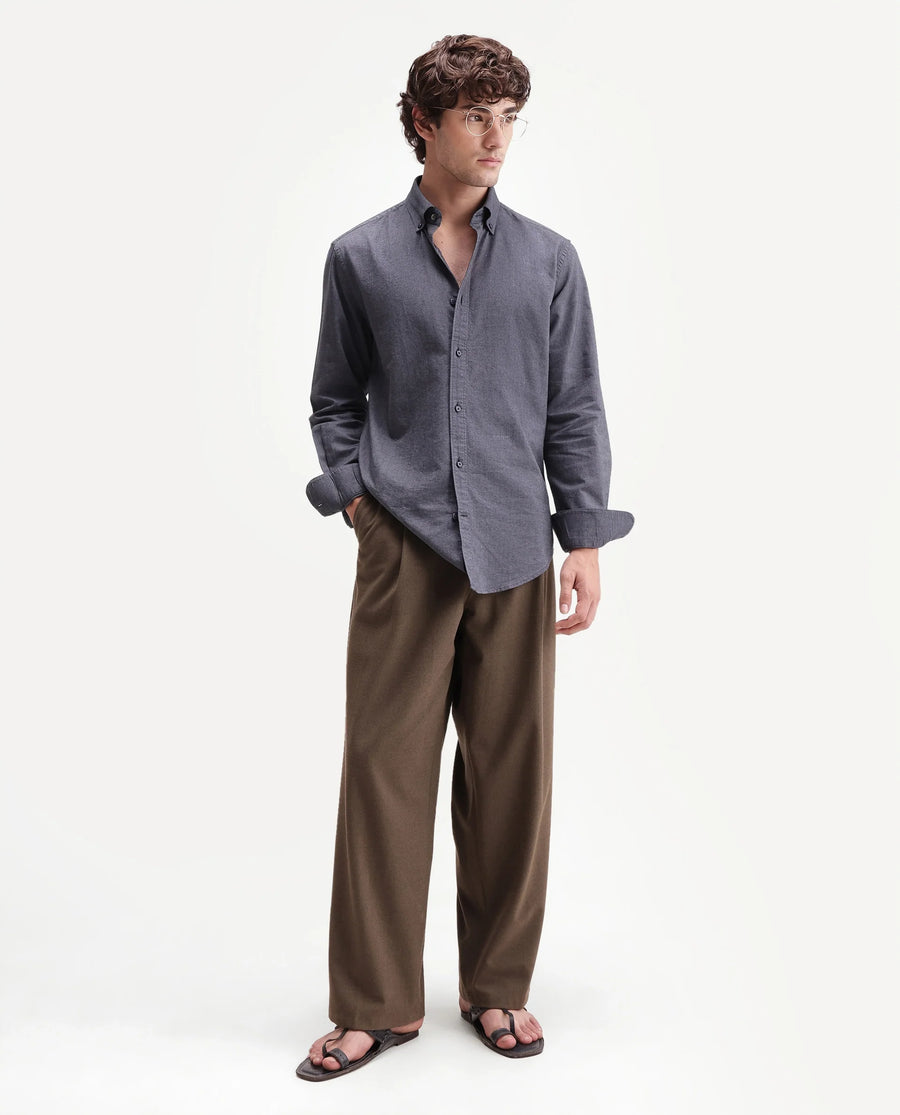 Rare Rabbit Men's Olise Dark Blue Cotton Spread Collar Button Regular Fit Plain Shirt