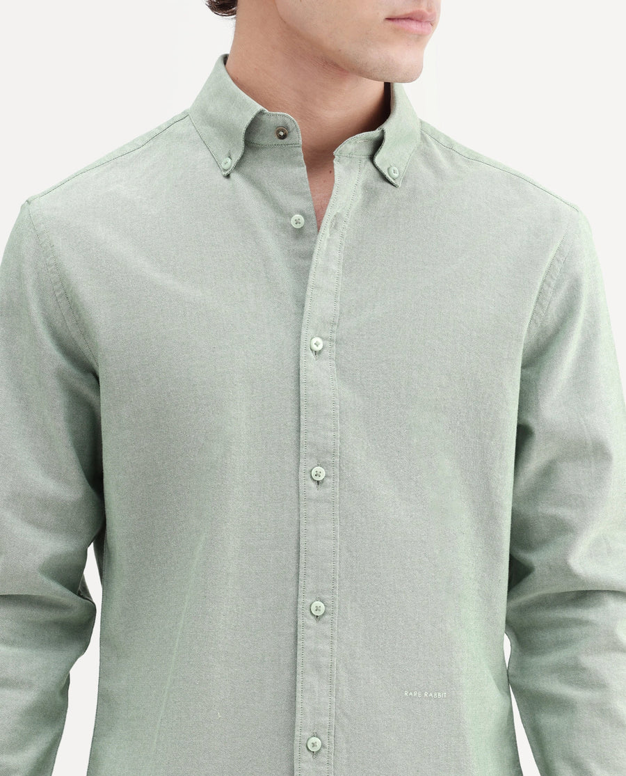 Rare Rabbit Men's Olise Green Cotton Button-Down Collar Regular Fit Plain Shirt