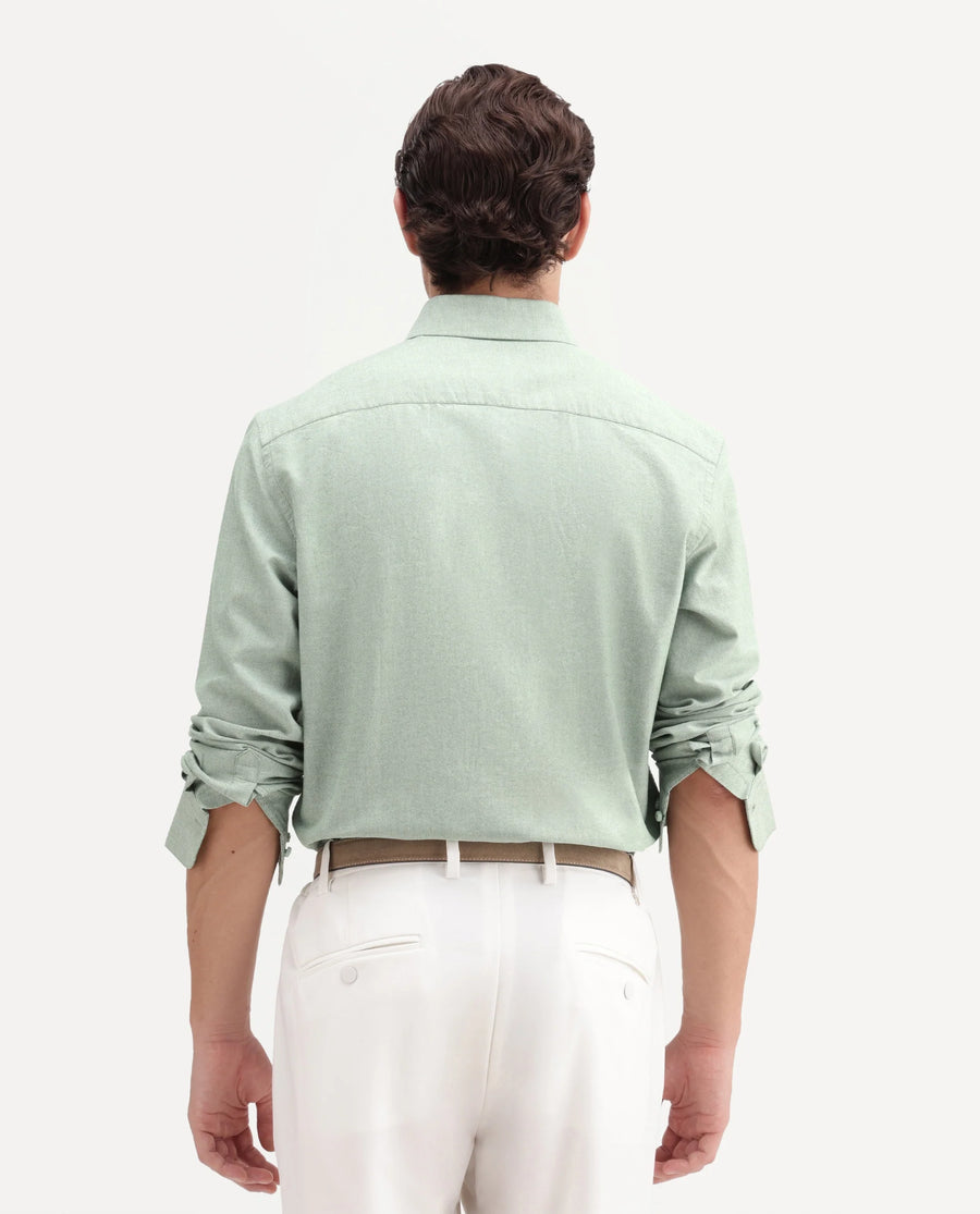 Rare Rabbit Men's Olise Green Cotton Button-Down Collar Regular Fit Plain Shirt