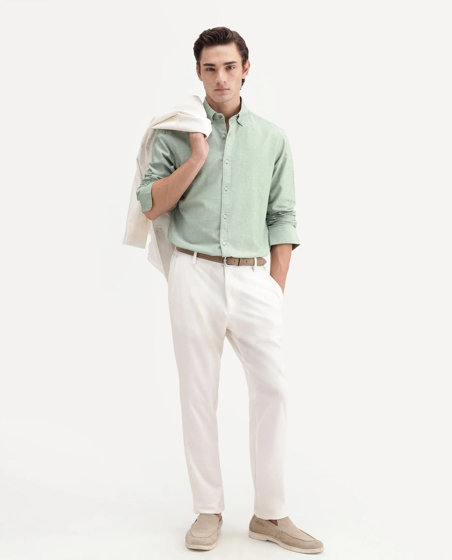 Rare Rabbit Men's Olise Green Cotton Button-Down Collar Regular Fit Plain Shirt