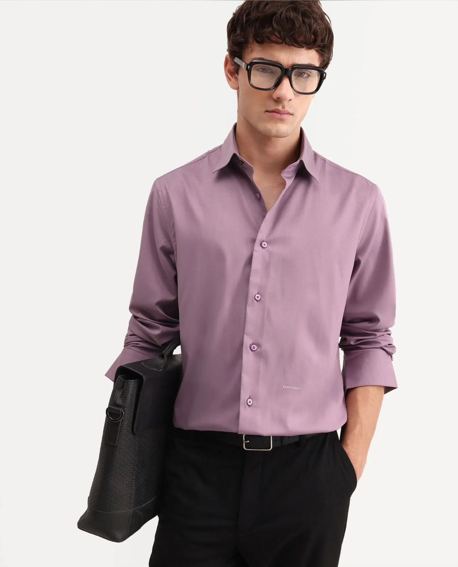 Rare Rabbit Men's Vorta Purple Polyester Blend Spread Collar Regular Plain Shirt