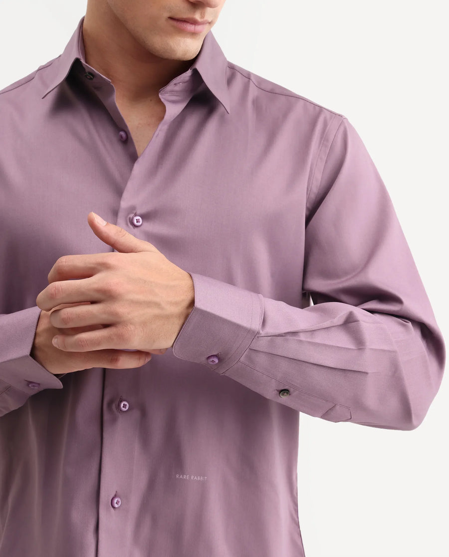 Rare Rabbit Men's Vorta Purple Polyester Blend Spread Collar Regular Plain Shirt