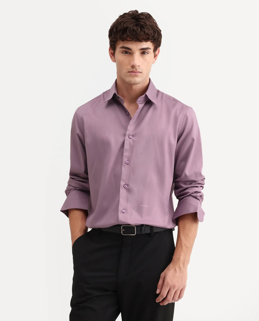 Rare Rabbit Men's Vorta Purple Polyester Blend Spread Collar Regular Plain Shirt