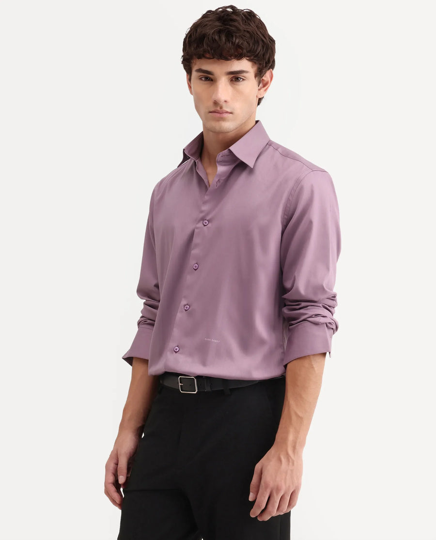 Rare Rabbit Men's Vorta Purple Polyester Blend Spread Collar Regular Plain Shirt