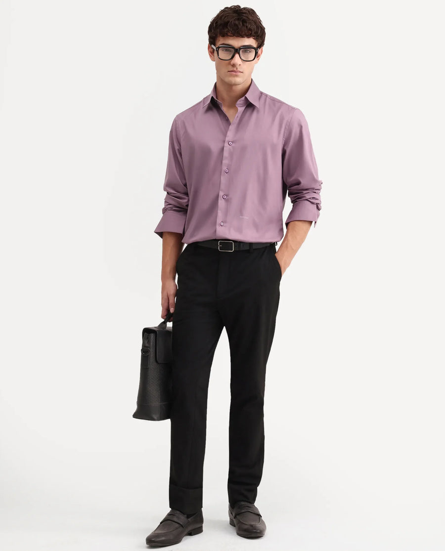 Rare Rabbit Men's Vorta Purple Polyester Blend Spread Collar Regular Plain Shirt