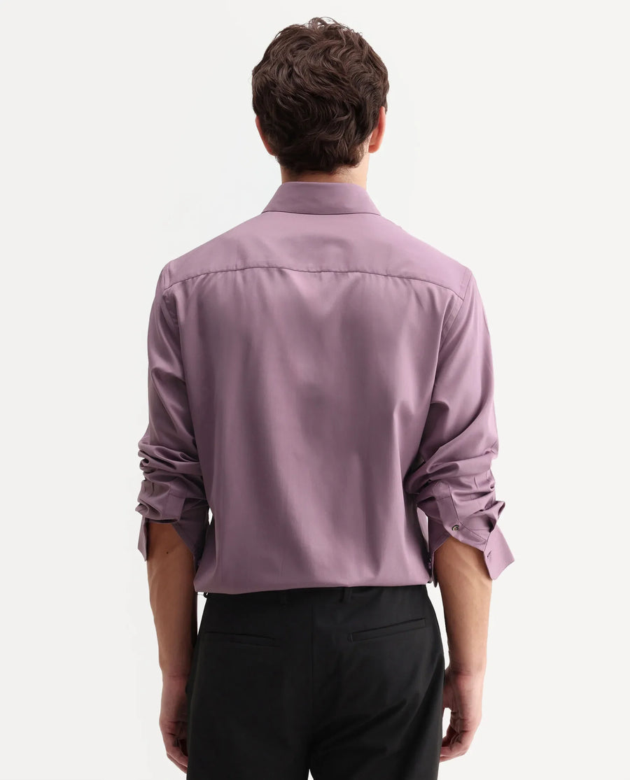 Rare Rabbit Men's Vorta Purple Polyester Blend Spread Collar Regular Plain Shirt