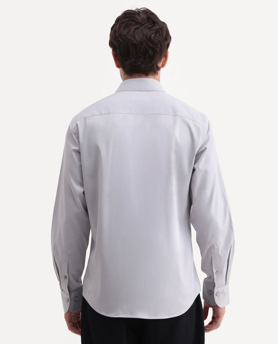 Rare Rabbit Men's Vorta Grey Polyester Blend Spread Collar Regular Plain Shirt