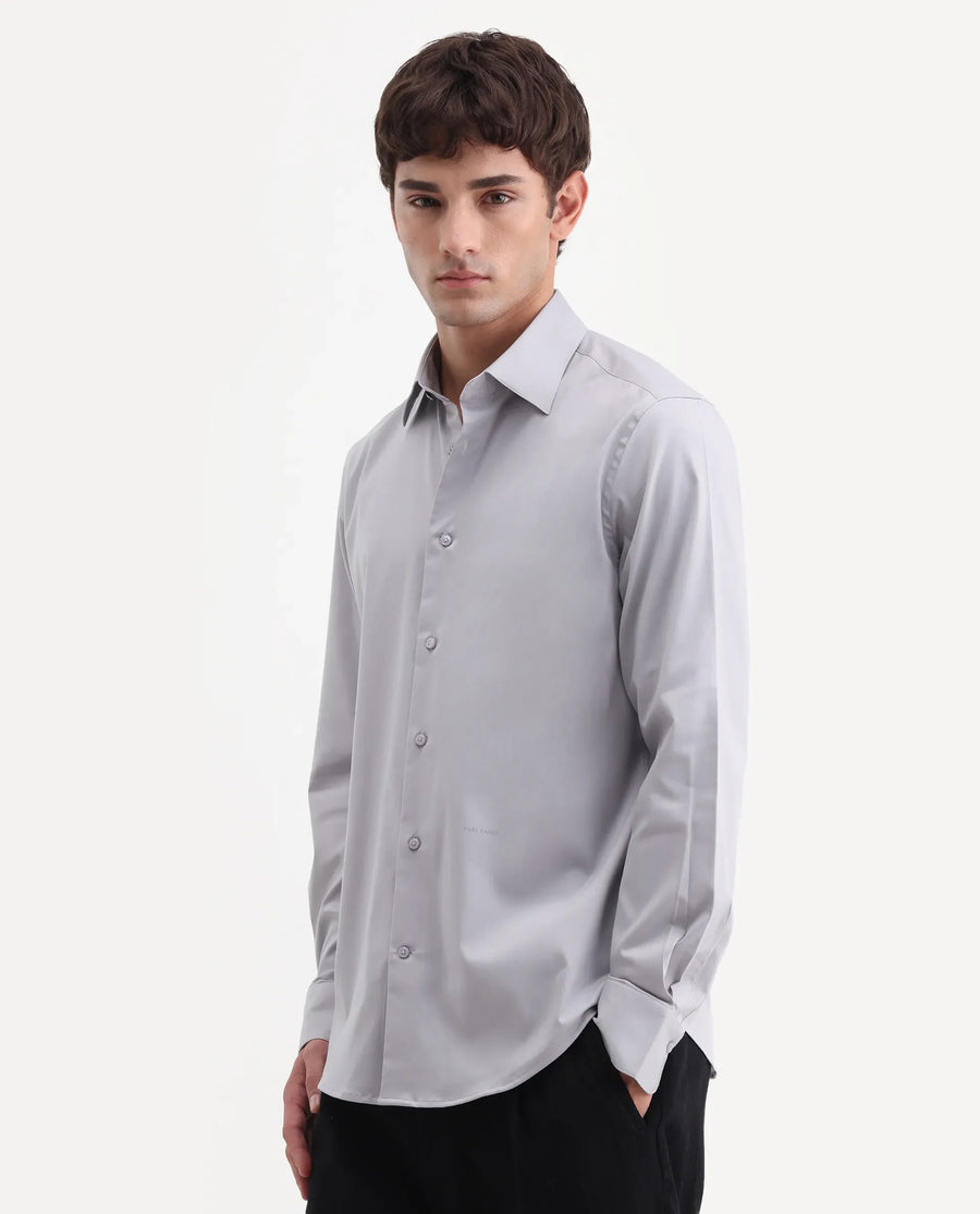Rare Rabbit Men's Vorta Grey Polyester Blend Spread Collar Regular Plain Shirt