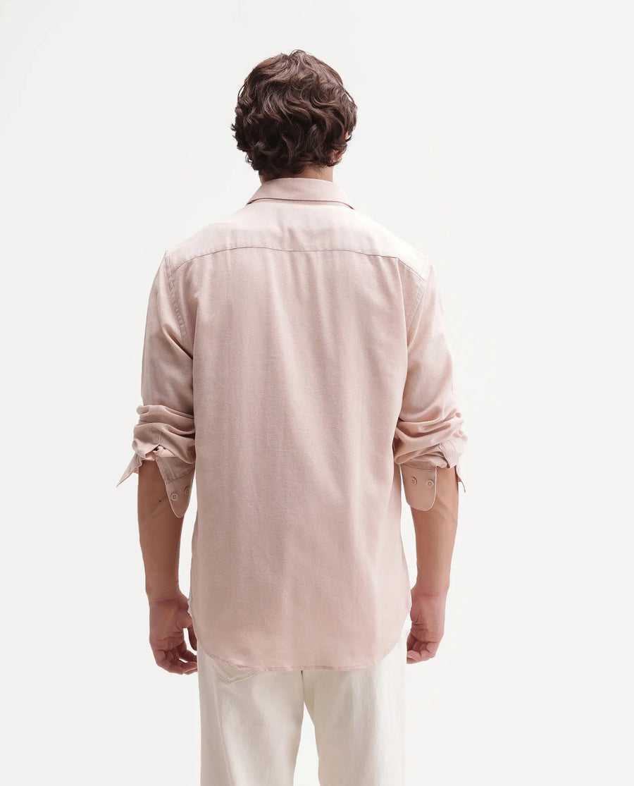 Rare Rabbit Men's Fexa Beige Cotton Blend Spread Collar Regular Plain Shirt