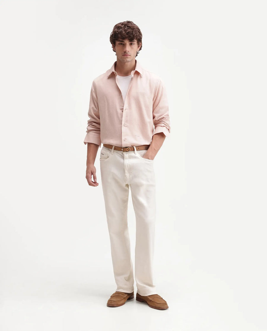 Rare Rabbit Men's Fexa Beige Cotton Blend Spread Collar Regular Plain Shirt