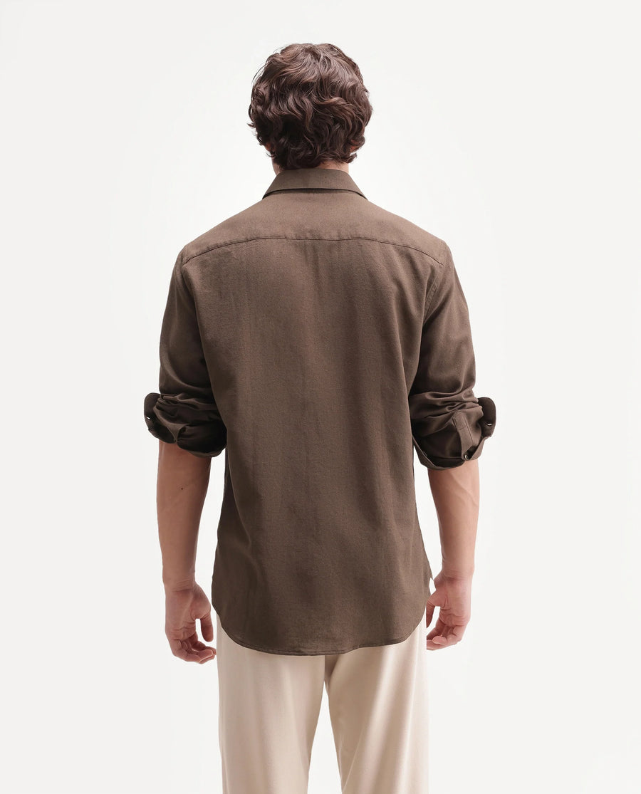Rare Rabbit Men's Fexa Olive Cotton Blend Spread Collar Regular Plain Shirt