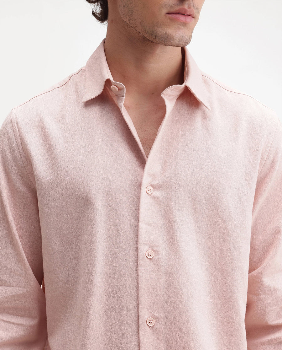 Rare Rabbit Men's Fexa Light Pink Cotton Blend Spread Collar Regular Plain Shirt