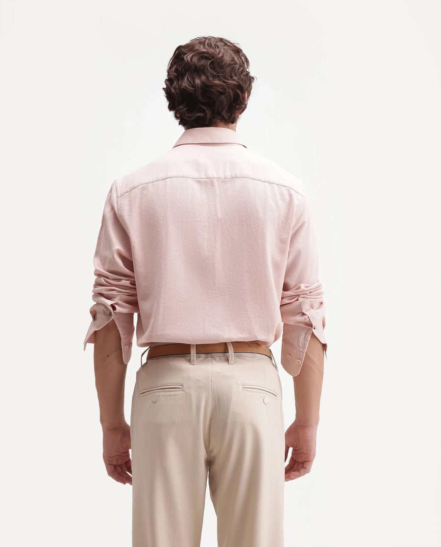 Rare Rabbit Men's Fexa Light Pink Cotton Blend Spread Collar Regular Plain Shirt