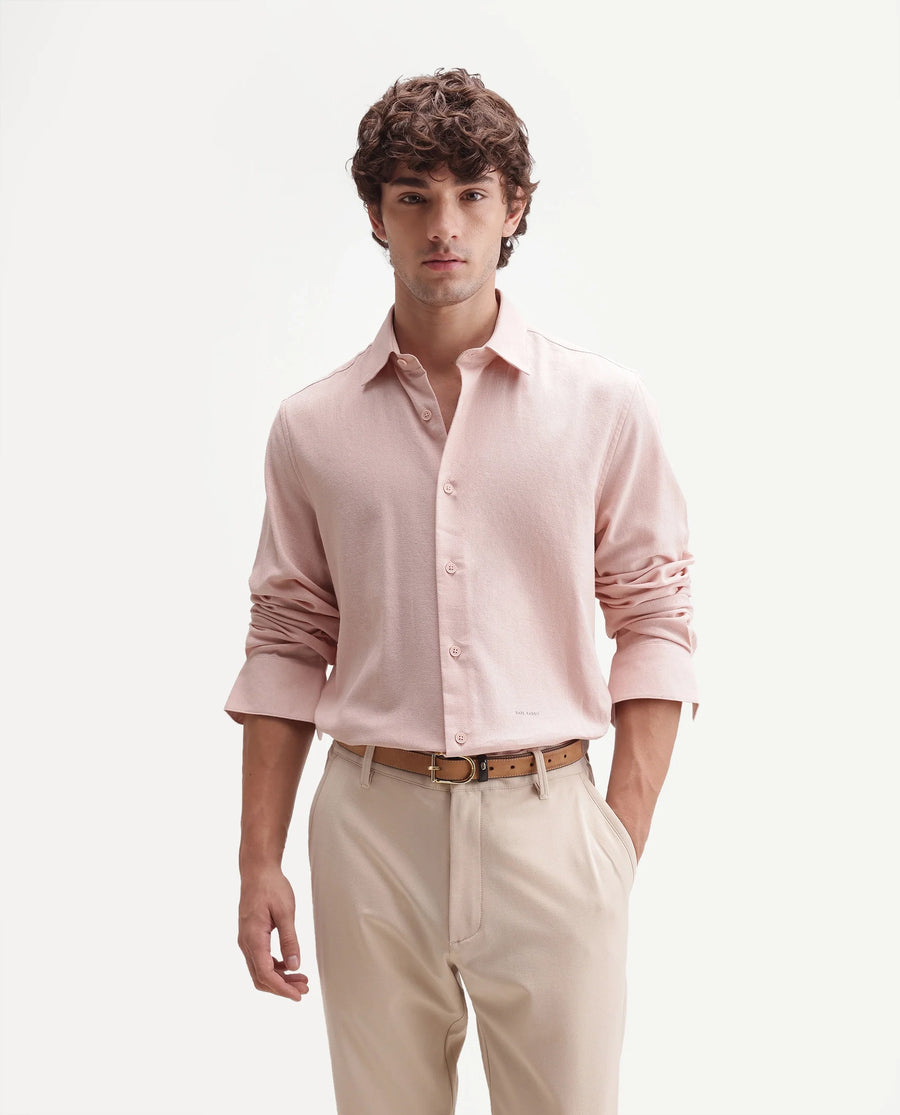 Rare Rabbit Men's Fexa Light Pink Cotton Blend Spread Collar Regular Plain Shirt