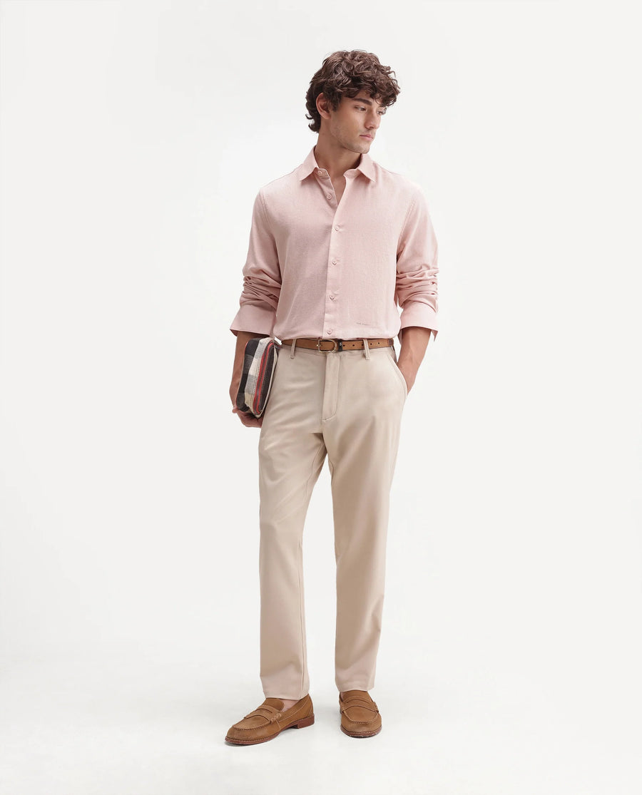 Rare Rabbit Men's Fexa Light Pink Cotton Blend Spread Collar Regular Plain Shirt
