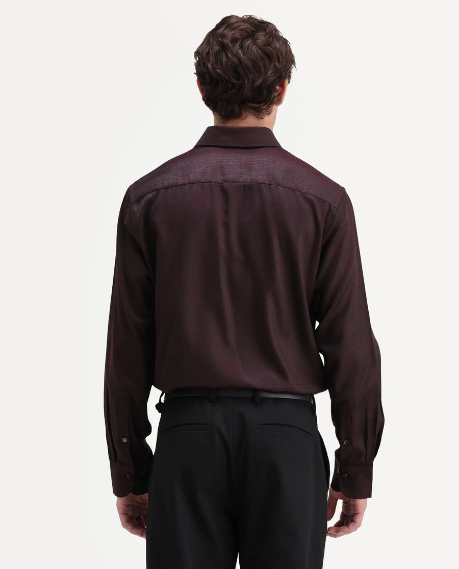 Rare Rabbit Men's Carl Maroon Polyester Blend Fabric Spread Collar Regular Fit Jacquard Shirt