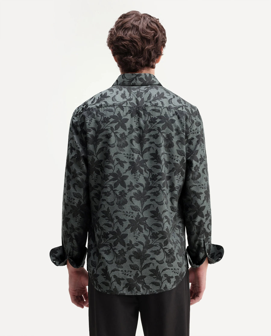 Rare Rabbit Men's Rezo Dark Green Polyester Blend Spread Collar Button Regular Floral Print Print Shirt