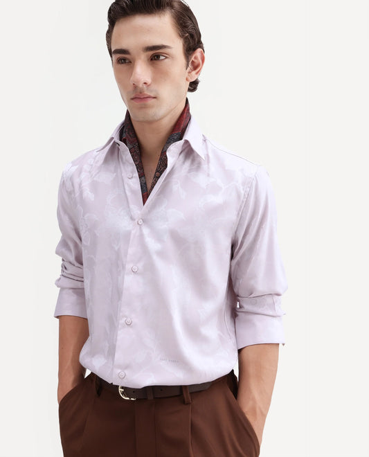 Rare Rabbit Men's Nomo Pastel Purple Polyester Blend Fabric Spread Collar Regular Fit Jacquard Shirt