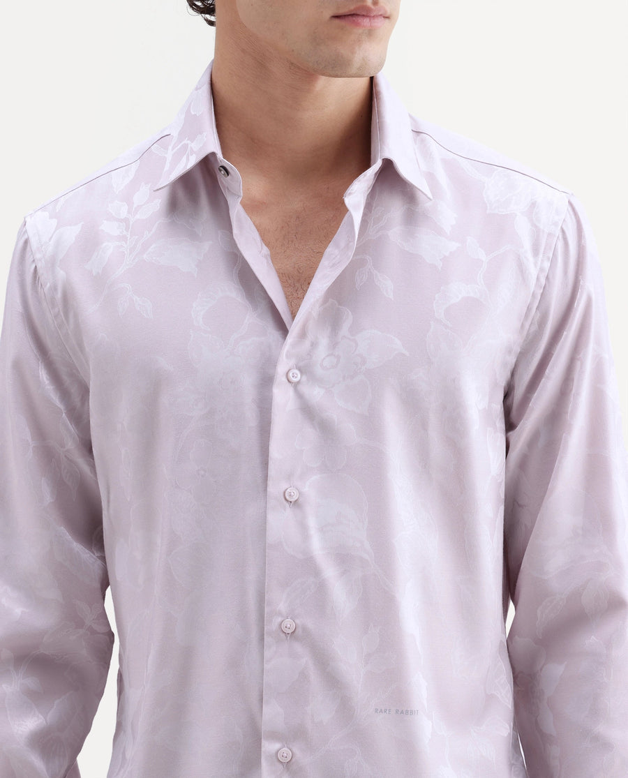 Rare Rabbit Men's Nomo Pastel Purple Polyester Blend Fabric Spread Collar Regular Fit Jacquard Shirt