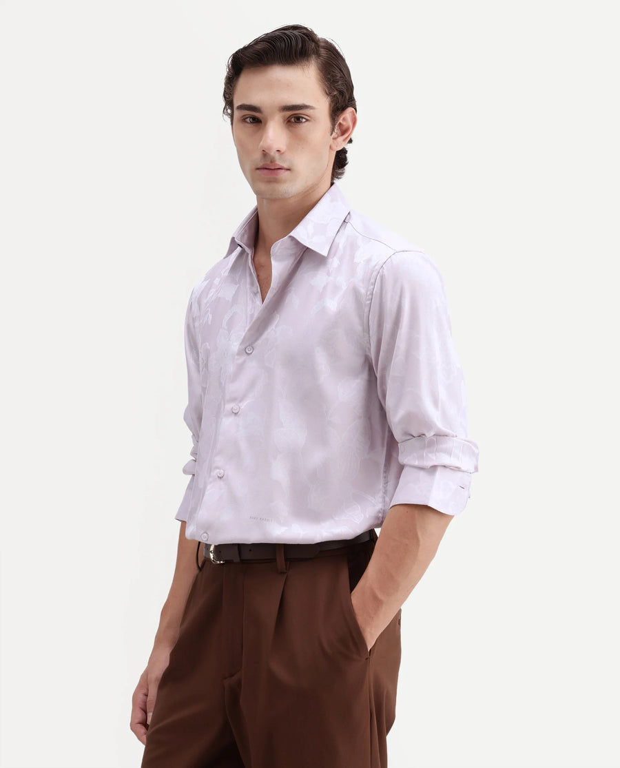 Rare Rabbit Men's Nomo Pastel Purple Polyester Blend Fabric Spread Collar Regular Fit Jacquard Shirt