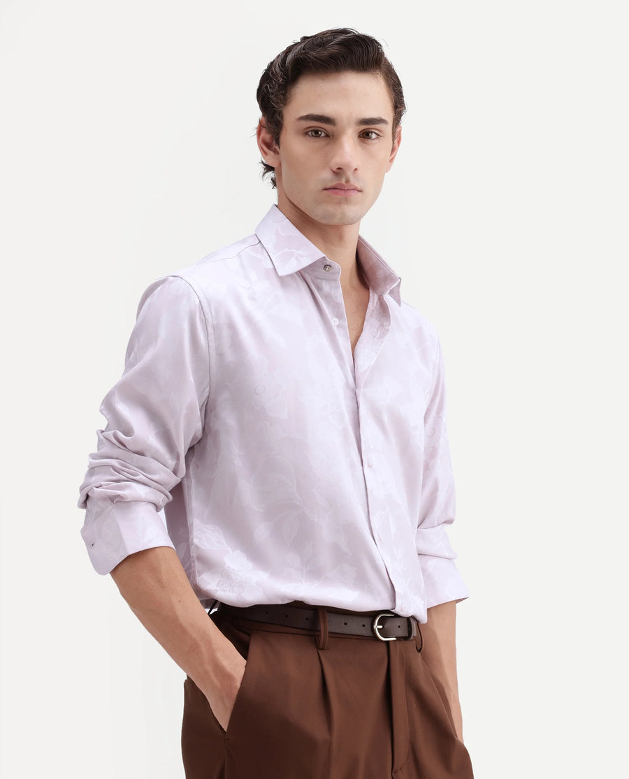 Rare Rabbit Men's Nomo Pastel Purple Polyester Blend Fabric Spread Collar Regular Fit Jacquard Shirt