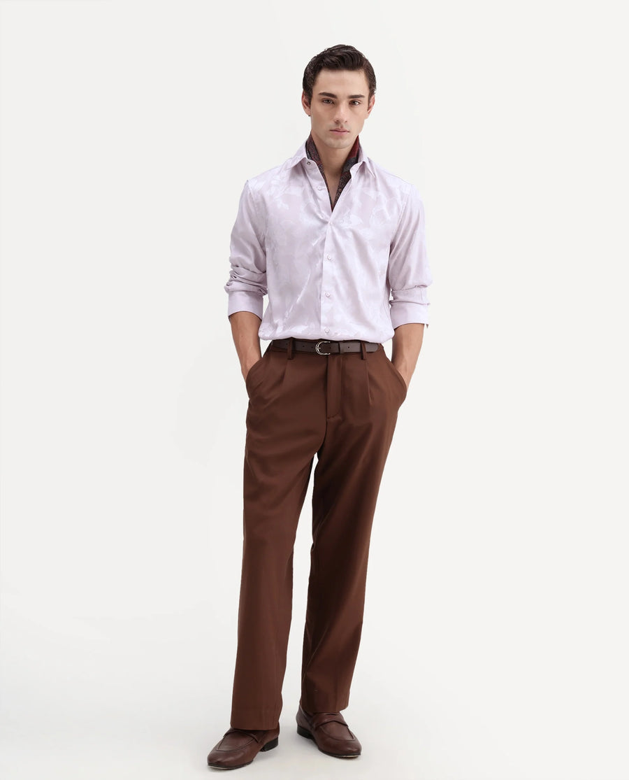 Rare Rabbit Men's Nomo Pastel Purple Polyester Blend Fabric Spread Collar Regular Fit Jacquard Shirt