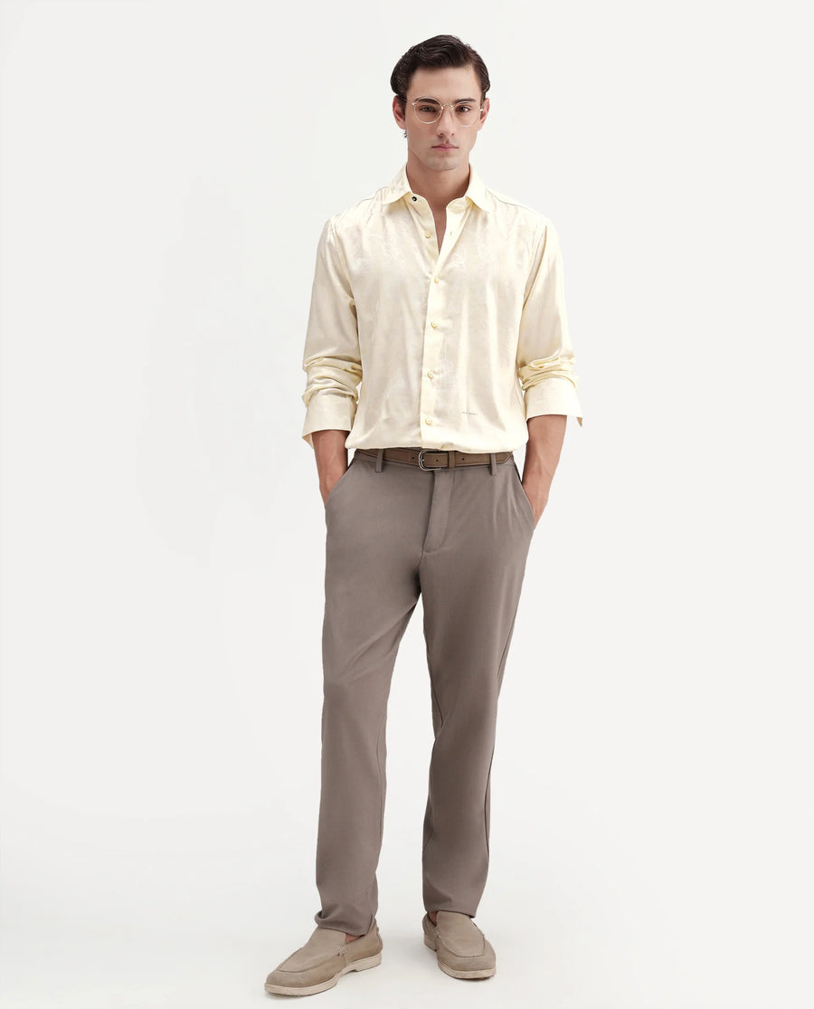 Rare Rabbit Men's Nomo Off White Polyester Blend Fabric Spread Collar Regular Fit Jacquard Shirt