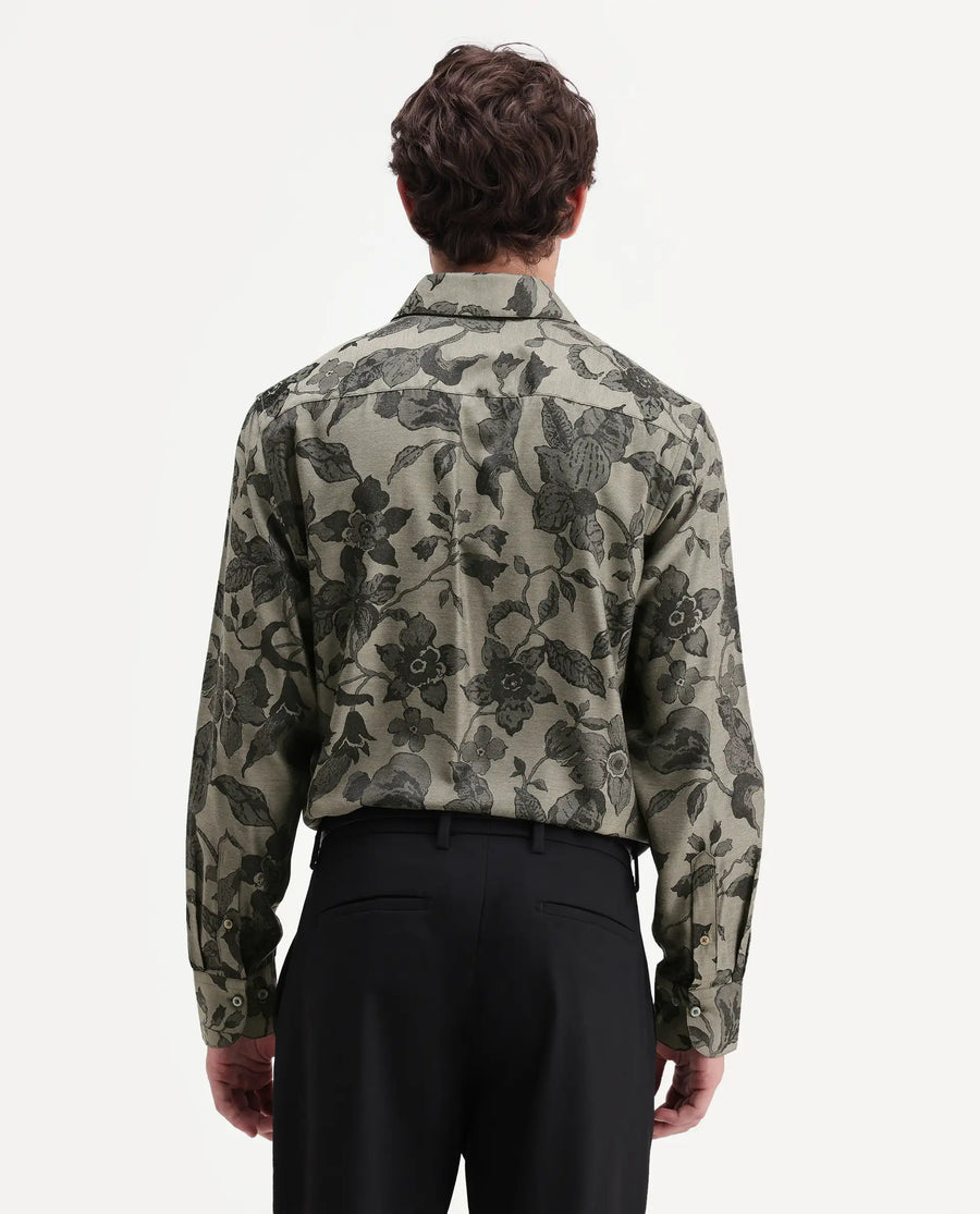 Rare Rabbit Men's Nomo Dark Green Polyester Blend Fabric Spread Collar Regular Fit Floral Print Shirt