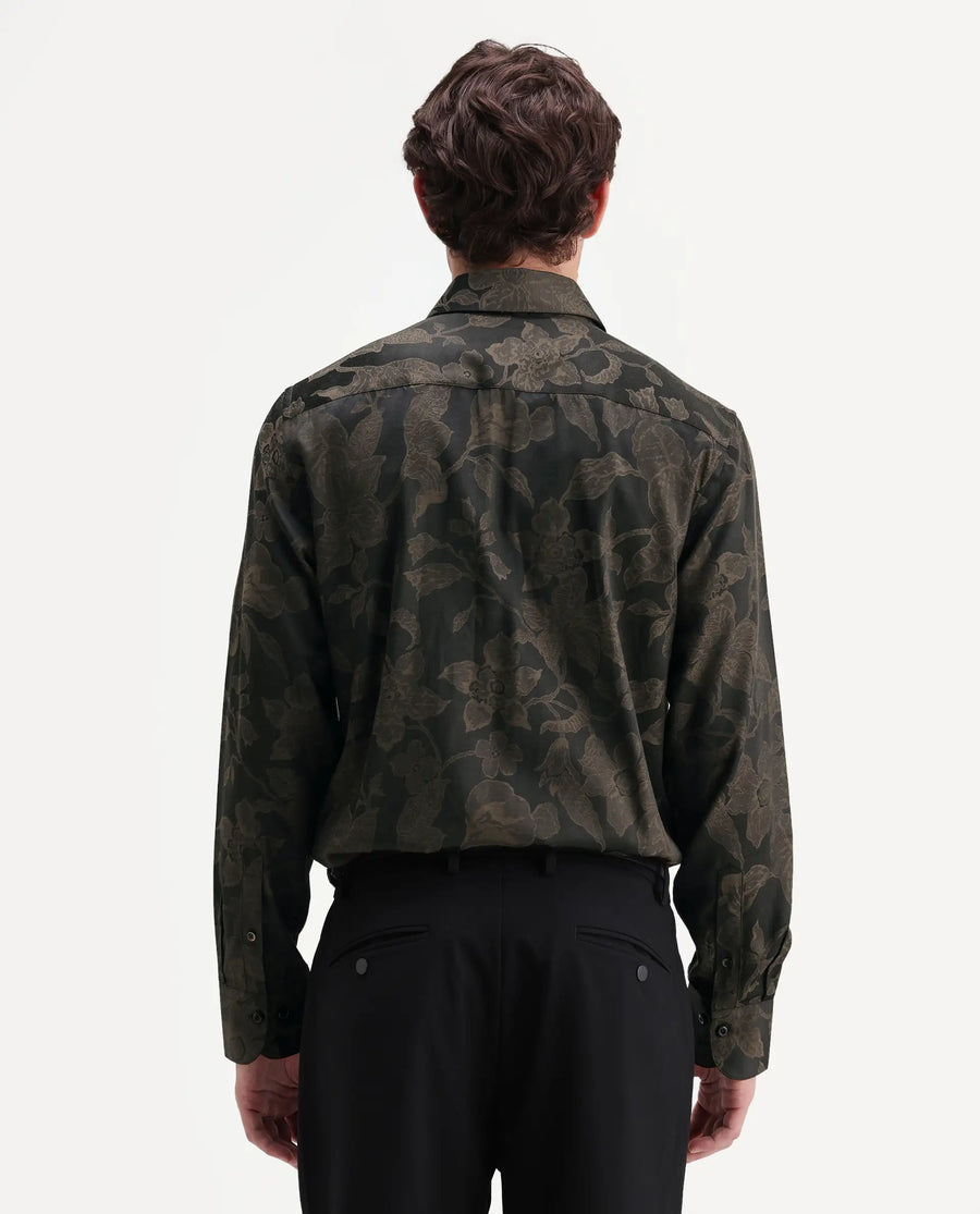 Rare Rabbit Men's Nomo Black Polyester Blend Fabric Spread Collar Regular Fit Jacquard Shirt