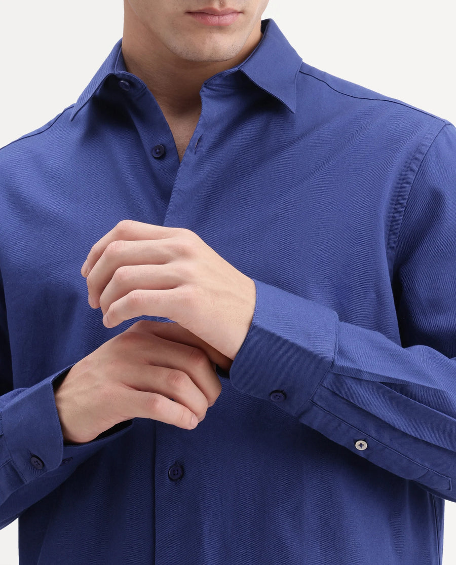 Rare Rabbit Men's Sern Light Blue Cotton Spread Collar Button Regular Plain Shirt