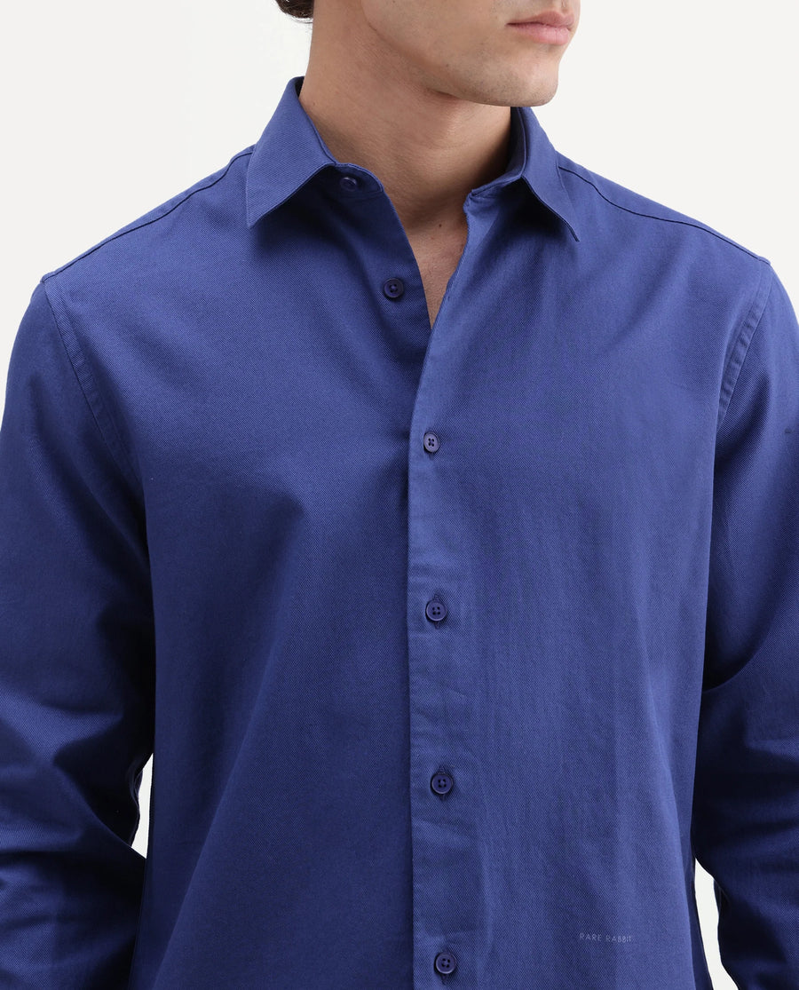 Rare Rabbit Men's Sern Light Blue Cotton Spread Collar Button Regular Plain Shirt