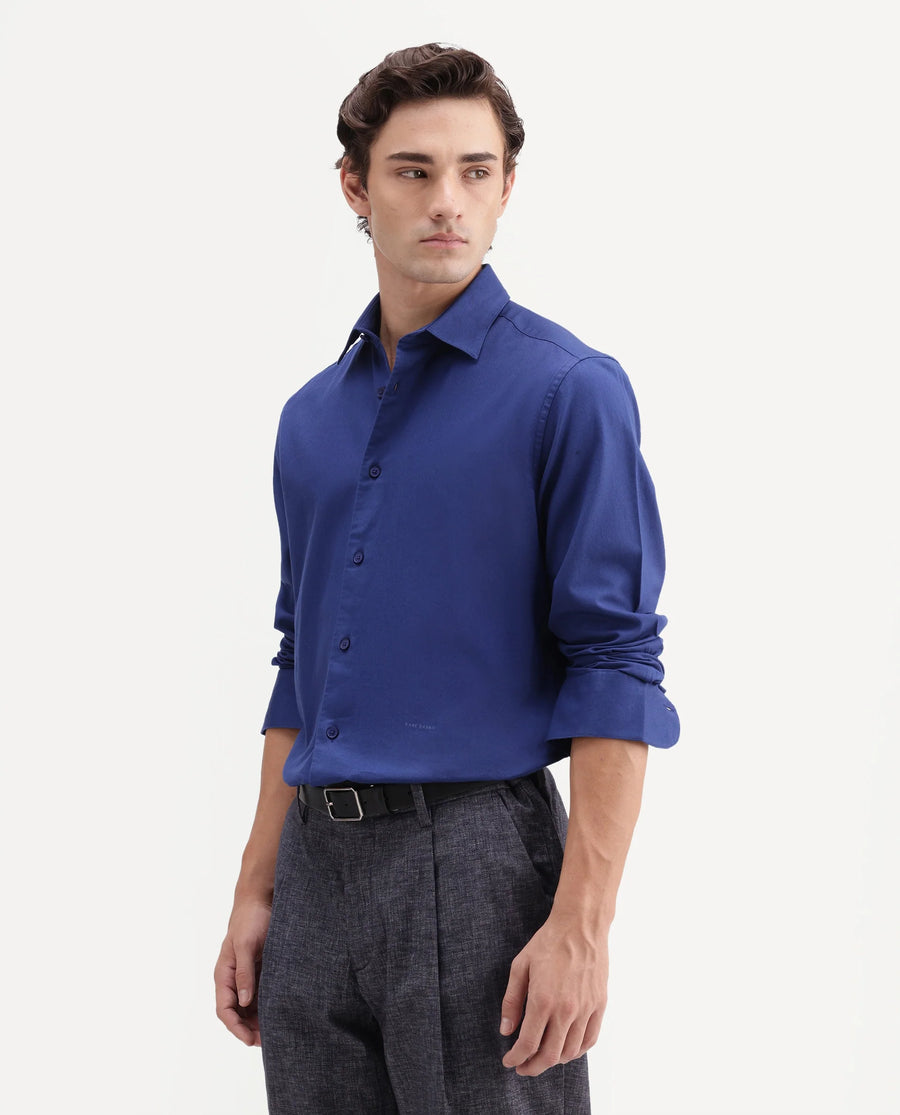 Rare Rabbit Men's Sern Light Blue Cotton Spread Collar Button Regular Plain Shirt