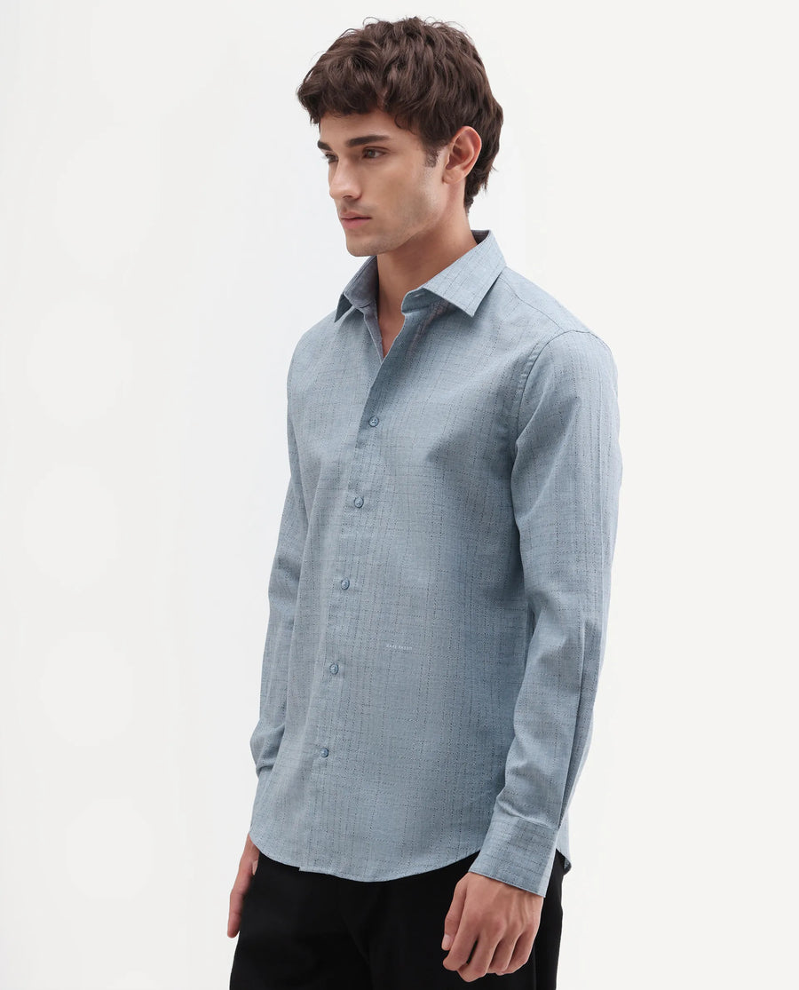 Rare Rabbit Men's Throt Dusky Blue Cotton Blend Fabric Spread Collar Regular Fit Checked Shirt